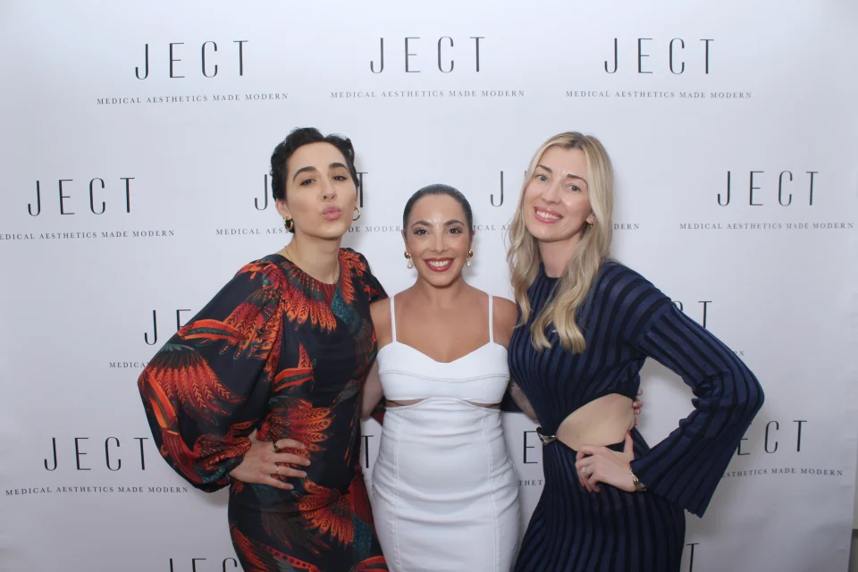 JECT Medical Aesthetics branded step-and-repeat photo booth at NYC launch event